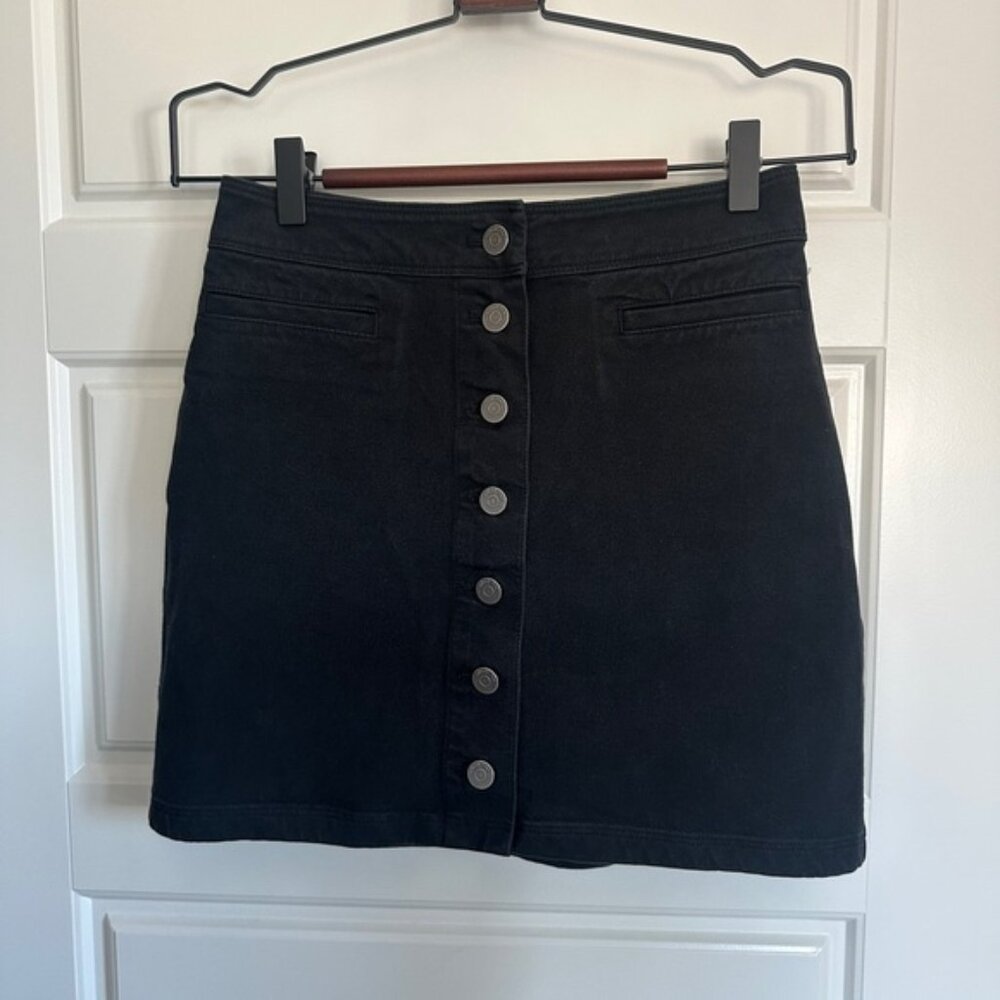 Wilfred Free Black Denim Mini Skirt with Button Front